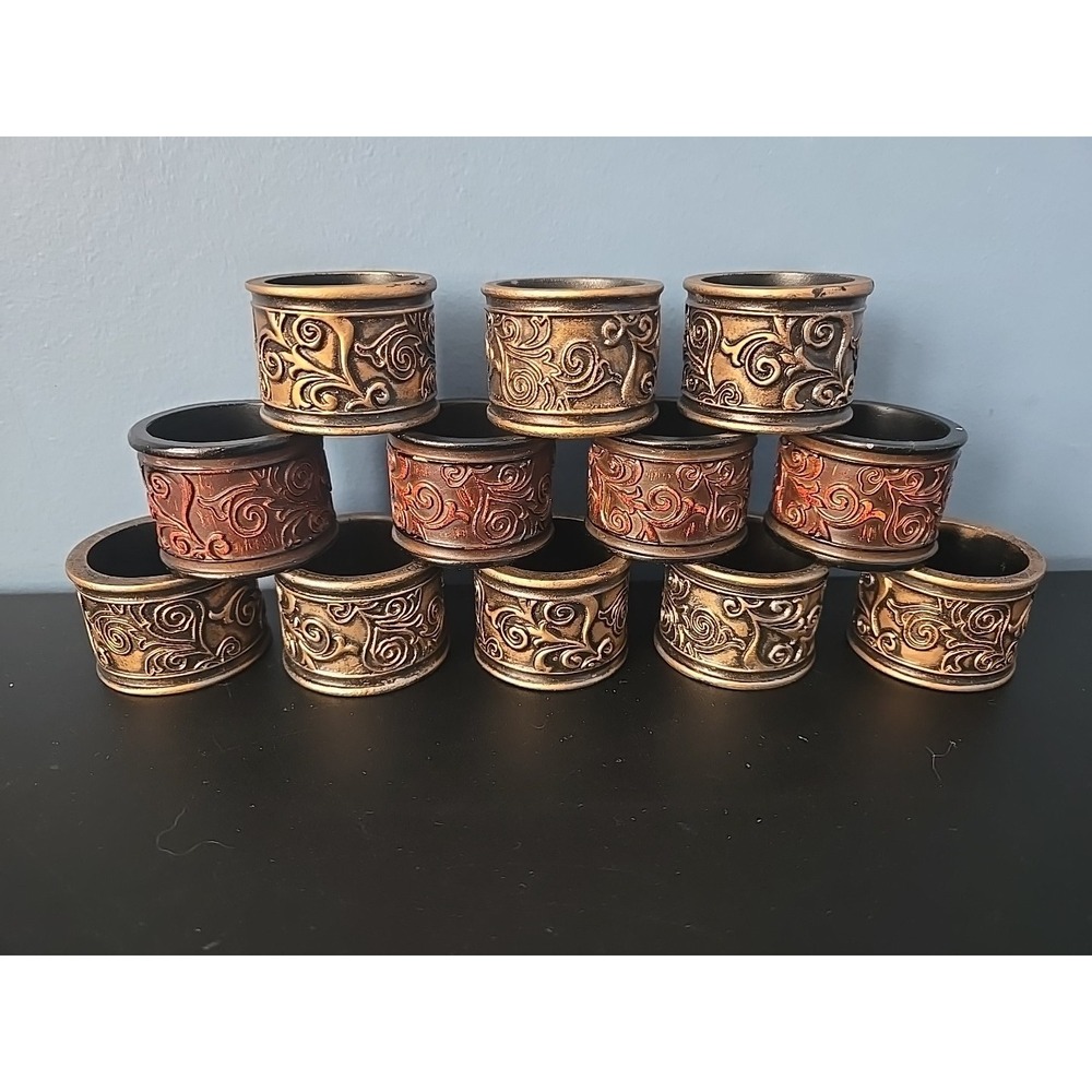 Rustic Swirl Floral Napkin Rings (12) Boho Mainstays Bronze And Red Tone